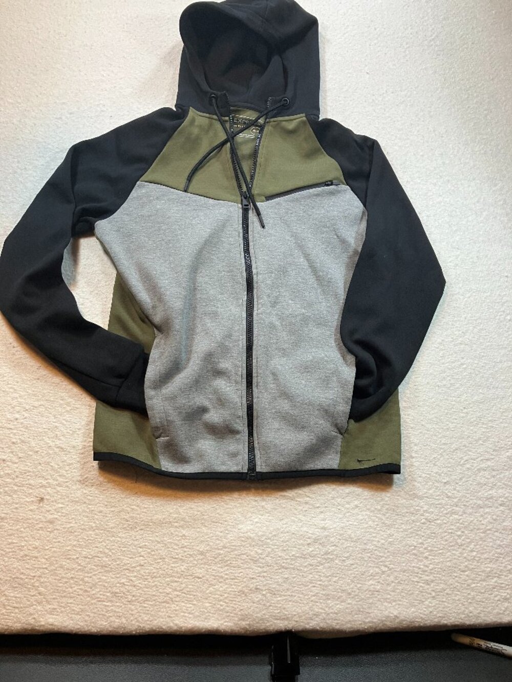 Express Colorblock‎ Full Zip Hoodie  Grey/Green/Black Womens Sz XS